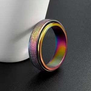 🎁 Fidget Spinner Anti Anxiety Ring Multicolor Sand Finish Sensory Men Women